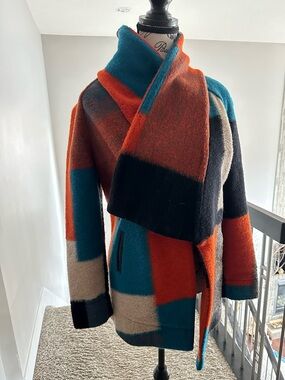 LUII BY ANTHROPOLOGIE - WOOL CAPE COAT (COLOR BLOCK DRAPING) SIZE S